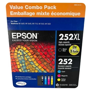 Genuine Epson 252XL 252 Ink Cartridges Combo Pack High Capacity EXP 8/2019 New - Picture 1 of 8