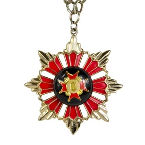 Collar Lucita Esmalte Medallón Escudo Cruz Maltés Sunburst Años 60 Dorado Tn 24" - Imagen 1 de 12
