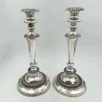 PAIR 12” CANDLESTICKS OLD SHEFFIELD PLATE GEORGIAN 19TH CENTURY - Image 1 of 4