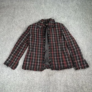 Kasper Tweed Jacket Women SP Black Red Plaid Preppy Academia Classic Fuzzy - Picture 1 of 12