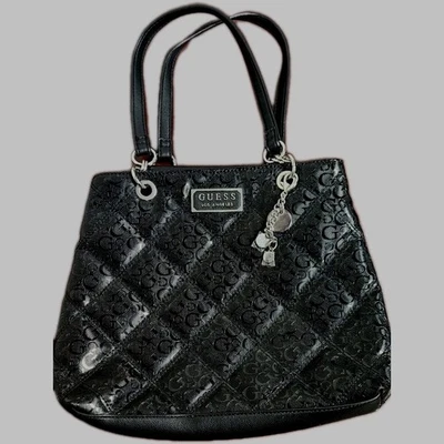  WOMENS GUESS DOUBLE STRAP TRAPEZOID PURSE BLACK - Image 1 of 4