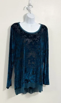 Top Vera Wang Mujer Terciopelo Burnout Talla XL Hada Grunge Verde azulado Cabricho Transparente Foto 1 de 4