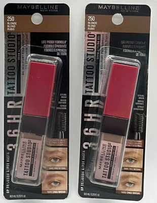 Maybelline 2-PACK Tattoo Studio Brow Styling Gel ~ 250 Blonde ~ NEW ~ FAST SHIP - Image 1 of 2