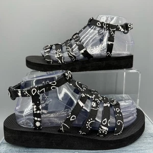 NEW Arizona Love Trekky Printed Canvas Spartiate Sandals Black/White Size 9 - Picture 1 of 10