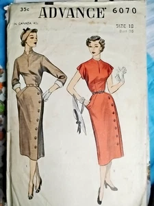 Advance 6070 Vintage Sewing Pattern Size 18 Precut Long Or 3/4 Sleeve Dress - Picture 1 of 3