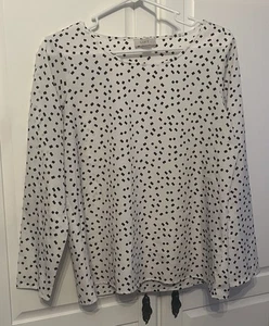 Blusa grande Loft para mujer blanca y negra talla LP Petites manga larga cuello redondo - Imagen 1 de 3