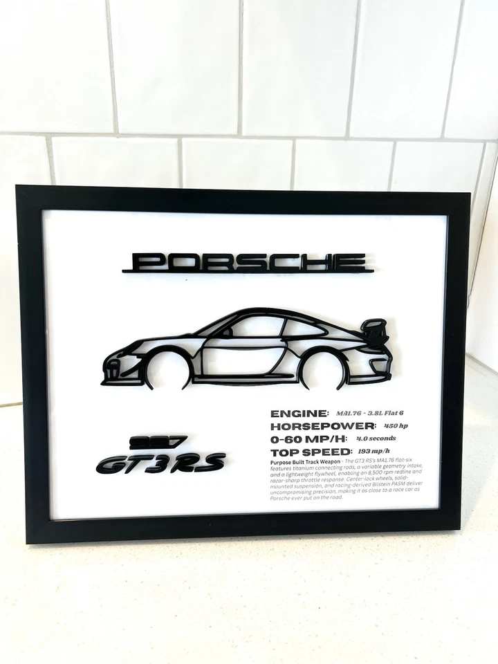 Porsche 977 Gt3 RS Framed Car Silhouette - Car Wall Art - Automotive Decor - Image 1 of 4