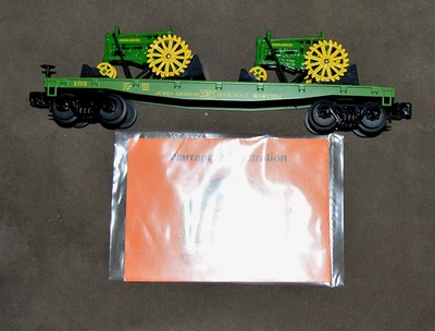 RAIL KING - #  30-7028C- JOHN DEERE FLAT CAR  (# 103) w/TWO MODEL  "A" TRACTORS - Image 1 of 4