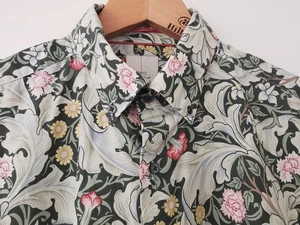 Next x William Morris Green Floral Print Slim Fit Short Sleeved Shirt Size XL - Picture 1 of 9