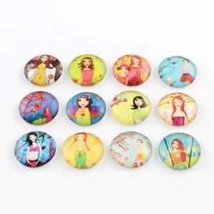 LOT de 10 CABOCHONS en VERRE théme FILLE FILLETTE GIRL ronds 10mm perles bijoux - Foto 1 di 1