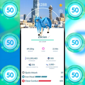 Shiny Zacian Level 50 + 3 Moves | Background Osaka | Pokemon Trade Go ✨ - Picture 1 of 2