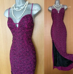 Maxi Vestido Largo KAREN MILLEN UK 10 Púrpura Encaje Correas Pesadas con Cuentas Baile de graduación Cóctel - Imagen 1 de 11