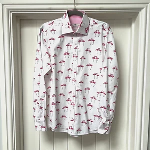 Claudio Lugli Hemd Herren Medium 39/40 weiß rosa Flamingo reine Baumwolle Knopfleiste - Bild 1 von 11
