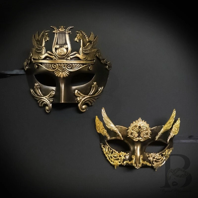 Couples Gold Hercules and Gold Angel Costume Party Masquerade Masks Set - Image 1 of 4