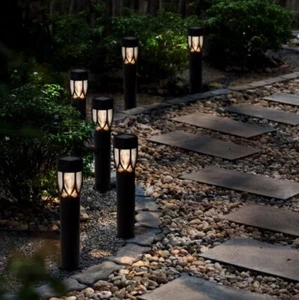 NEW FIREFLY SOLAR 6PK GARDEN BOLLARD STAKE PATHS, DRIVEWAY BORDERS WARM LIGHT - Picture 1 of 2