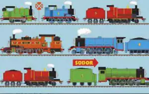 Alle an Bord mit Thomas und Freunden Zuglinie blau Baumwolle Paneel Stoff - Bild 1 von 2