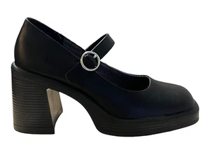 Pop Black Sinclaire Block Heel Platform Y2K Mary Jane Women Dress Shoes Size 8.5 - Picture 1 of 9