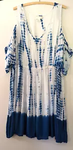 Forever 21 Tie Dye Natación Cubrir Solero Hombro Frío Rayón Azul Gasa Talla 3X - Imagen 1 de 6