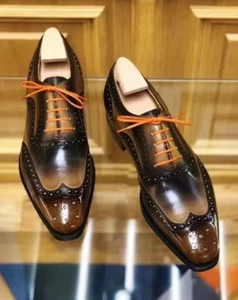 Nuevos zapatos formales para hombre hechos a mano de cuero multicolor Oxford punta de ala brogue con cordones - Imagen 1 de 15