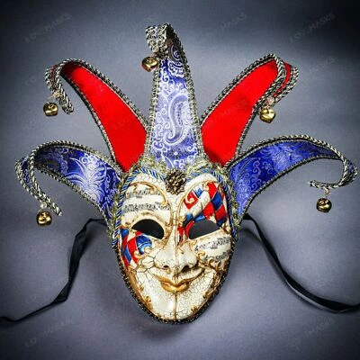Luxury Venetian Jester Musical Joker Crafted Masquerade Ball Full Face Eye Mask - Image 1 of 4
