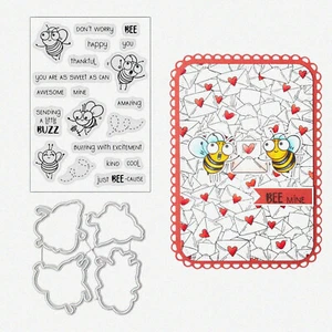 Happy Bee Day Clear Stamps & Metal Cutting Dies Set for Scrapbooking & DIY Card - Picture 1 of 7