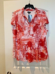 Beautiful NWT Cocomo plus red and white pintuck short sleeve summer top 3X - Picture 1 of 4