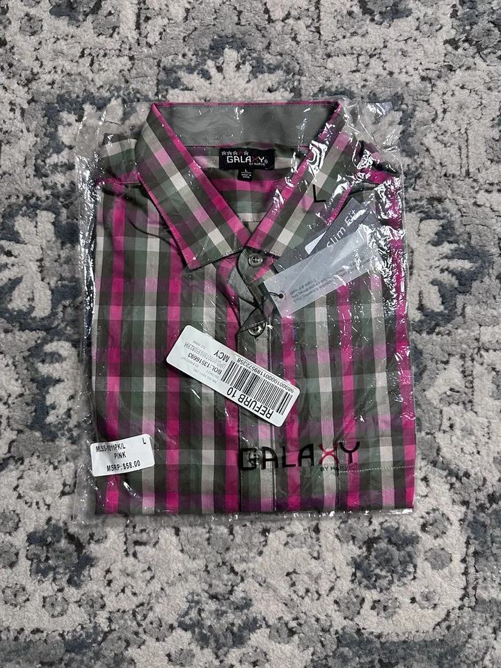 Galaxy Men’s Long Sleeve Button Up Shirt Size L Pink - Image 1 of 1
