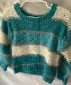 Star Ride Girls Turquoise And White Fuzzy Fashion Sweater MSRP $30-New - Picture 1 of 4