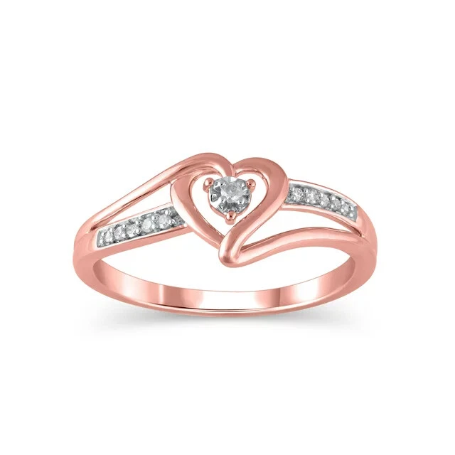 Anillo de compromiso de oro 10K 0,05 quilates diamante corazón promesa (claridad I3, J-K) Foto 1 de 1