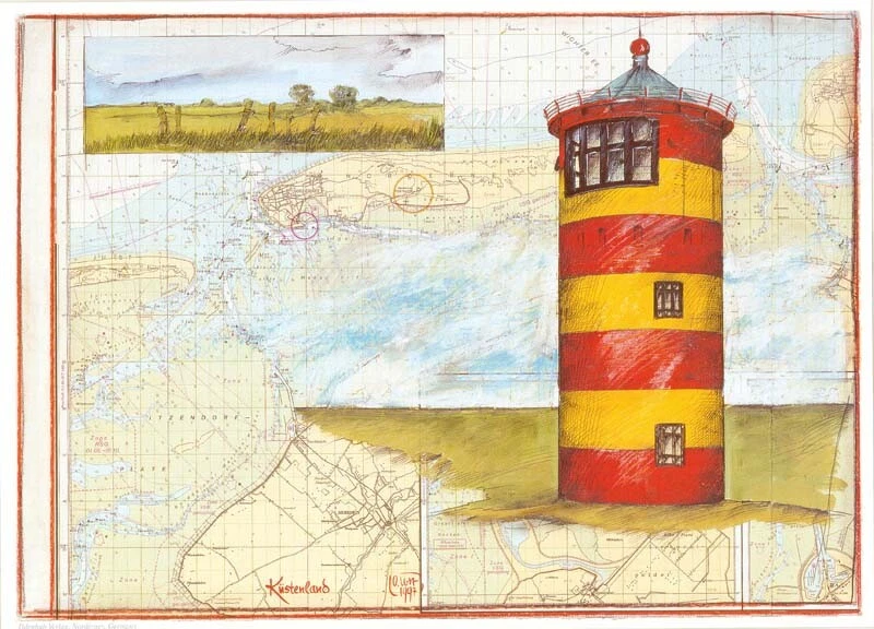 Kunstdruck - "Küstenland" (Leuchtturm Pilsum) - von OLE WEST - (175) - Bild 1 von 1