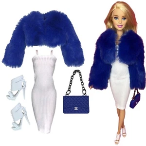 Eledoll Clothes ROYAL BLUE FUR Fashion Pack for 12 inch Fashion Doll Set - Picture 1 of 1