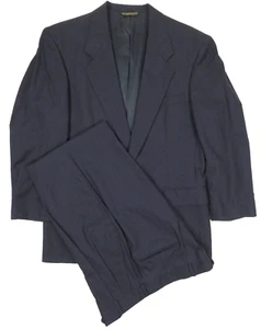 Vintage ADOLFO COUTURE 42R Suit Navy Blue Pinstripe Wool Single Breasted 35W 29L - Picture 1 of 14