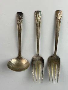 Vintage EMBASSY Silverplate 2 SERVING FORKS & LADLE *  Monogram D - Picture 1 of 3