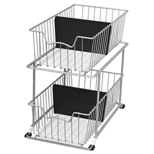 2 Tier Cabinet Wire Basket Drawer Organizer Grey - Picture 1 of 7