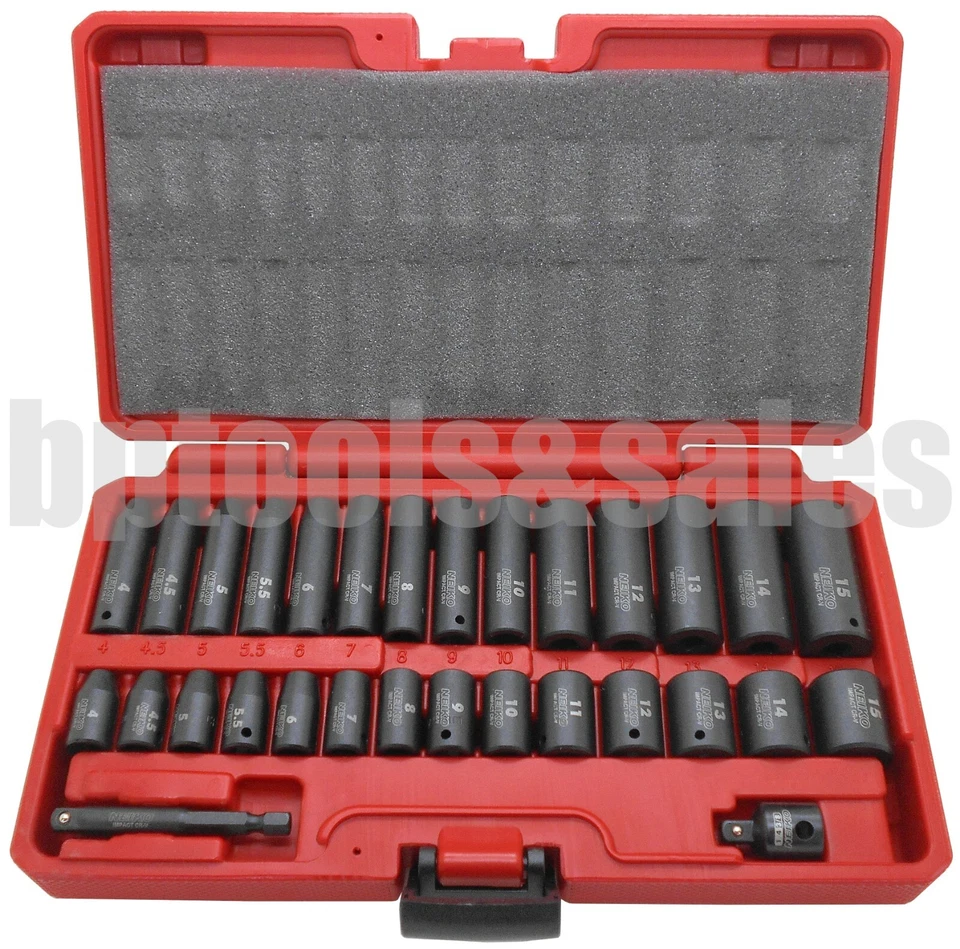Juego de enchufes de impacto profundo y poco profundo (métrico) CR-V 4-15 mm 30 piezas 1/4" Dr. 6 puntos Foto 1 de 1