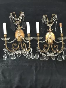 PAAR Vintage Messing Kristall Wandleuchten 2 Licht. Spanien. 15"" x 12"". Elektrisch - Bild 1 von 22