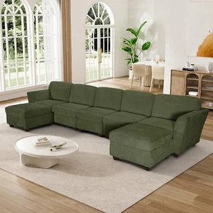 164.17"U-shaped Corduroy Combination Deep Seat Sofa With Storage Olive - Picture 1 of 9