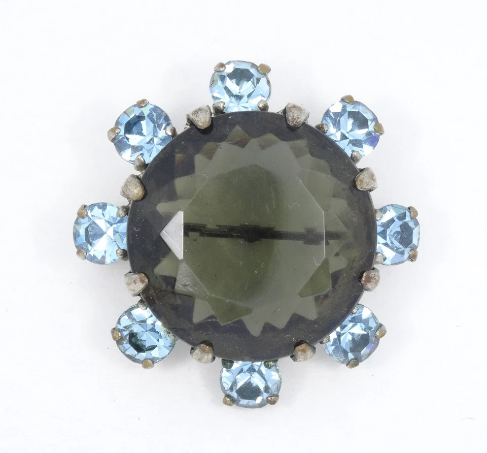 ART DECO INSPIRED RHINESTONE CRYSTAL JEWELED BROOCH ~ 1 3/8  - Image 1 of 3