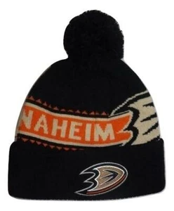 New Anaheim Ducks Youth 8-20 OSFA Reebok Black Cuffed Pom Beanie Hat $20 - Picture 1 of 4