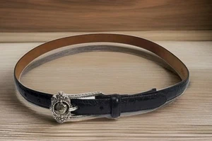 Brighton Black Leather Croc Belt B10183 Sz M/L 32” long Life/Heart/Spirit Heart - Picture 1 of 11