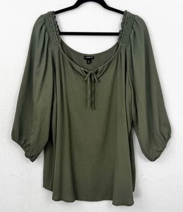 Torrid Women’s 3X Olive Green Keyhole Peasant Top Puff Sleeve Washable - Picture 1 of 11