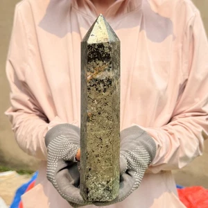 Pirita de hierro natural 1610 g con torre mineral de turmalina negra cristal curativo - Imagen 1 de 8