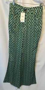 Neu mit Etikett MNG Mango Größe Small Damenhose ausgestelltes Bein grün schwarz geometrisches Muster Hose - Bild 1 von 12
