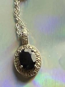 Saphir blau Anhänger 925 Anhänger an Edelstahlkette.  23 Zoll L SKU AB-6. - Bild 1 von 7