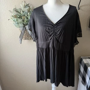 Torrid Woman’s Plus Super Soft Knit Elegant Black Babydoll Top W Lace Sleeves 4X - Picture 1 of 7