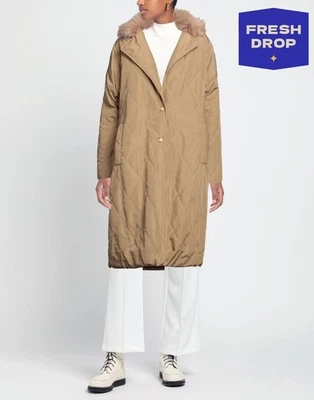 RRP €295 SOUVENIR Quilted Coat Size M Removable Faux Fur Collar Made in Italy - Image 1 of 4