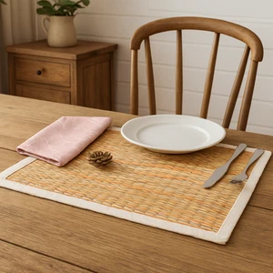 Juego de 6 manteles individuales de caña de bambú melocotón para comedor de vacaciones al aire libre decoración de cocina boho - Imagen 1 de 7
