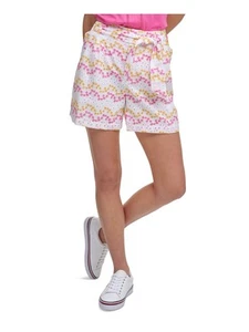TOMMY HILFIGER Womens Pink Zippered Pocketed Belted High Waist Shorts 16 - Picture 1 of 11