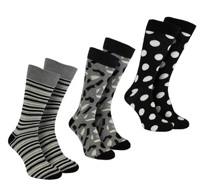 HS by HAPPY SOCKS | Mens 3 PACK Black White Grey Pattern | UK 7½-11½ EU 41-46 Foto 1 de 2
