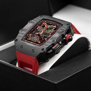 For Apple Watch 9 8 7 6 Carbon Fiber Bezel Case Rubber Band Fluororubber Strap - Picture 1 of 28